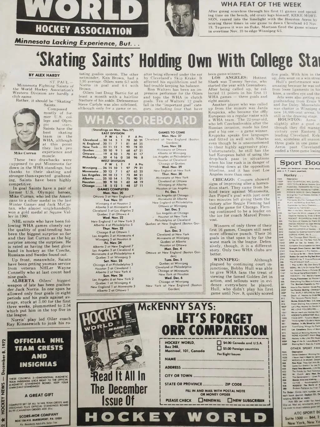 ХОККЕЙ ЖУРНАЛ ЕЖЕНЕДЕЛЬНИК НХЛ НОВОСТИ ХОККЕЯ DEC.8 1972 NHL THE HOCKEY NEWS 6