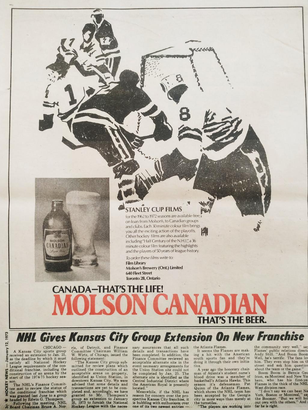 ХОККЕЙ ЖУРНАЛ ЕЖЕНЕДЕЛЬНИК НХЛ НОВОСТИ ХОККЕЯ JAN.12 1973 NHL THE HOCKEY NEWS 7