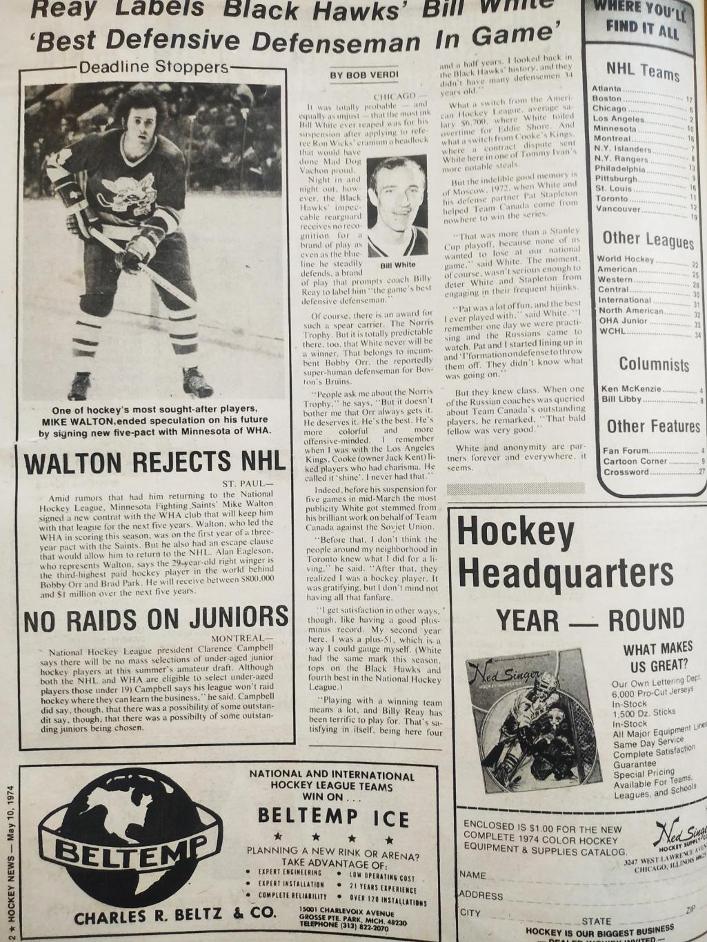 ХОККЕЙ ЖУРНАЛ ЕЖЕНЕДЕЛЬНИК НХЛ НОВОСТИ ХОККЕЯ MAY.10 1974 NHL THE HOCKEY NEWS 1