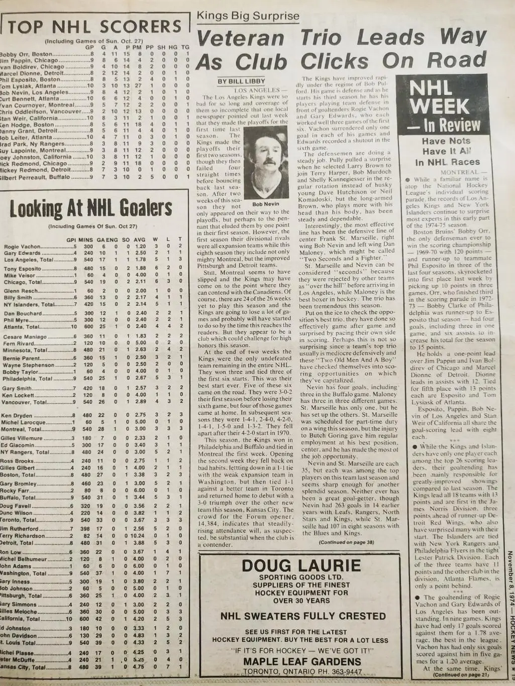 ХОККЕЙ ЖУРНАЛ ЕЖЕНЕДЕЛЬНИК НХЛ НОВОСТИ ХОККЕЯ NOV.8 1974 NHL THE HOCKEY NEWS 5