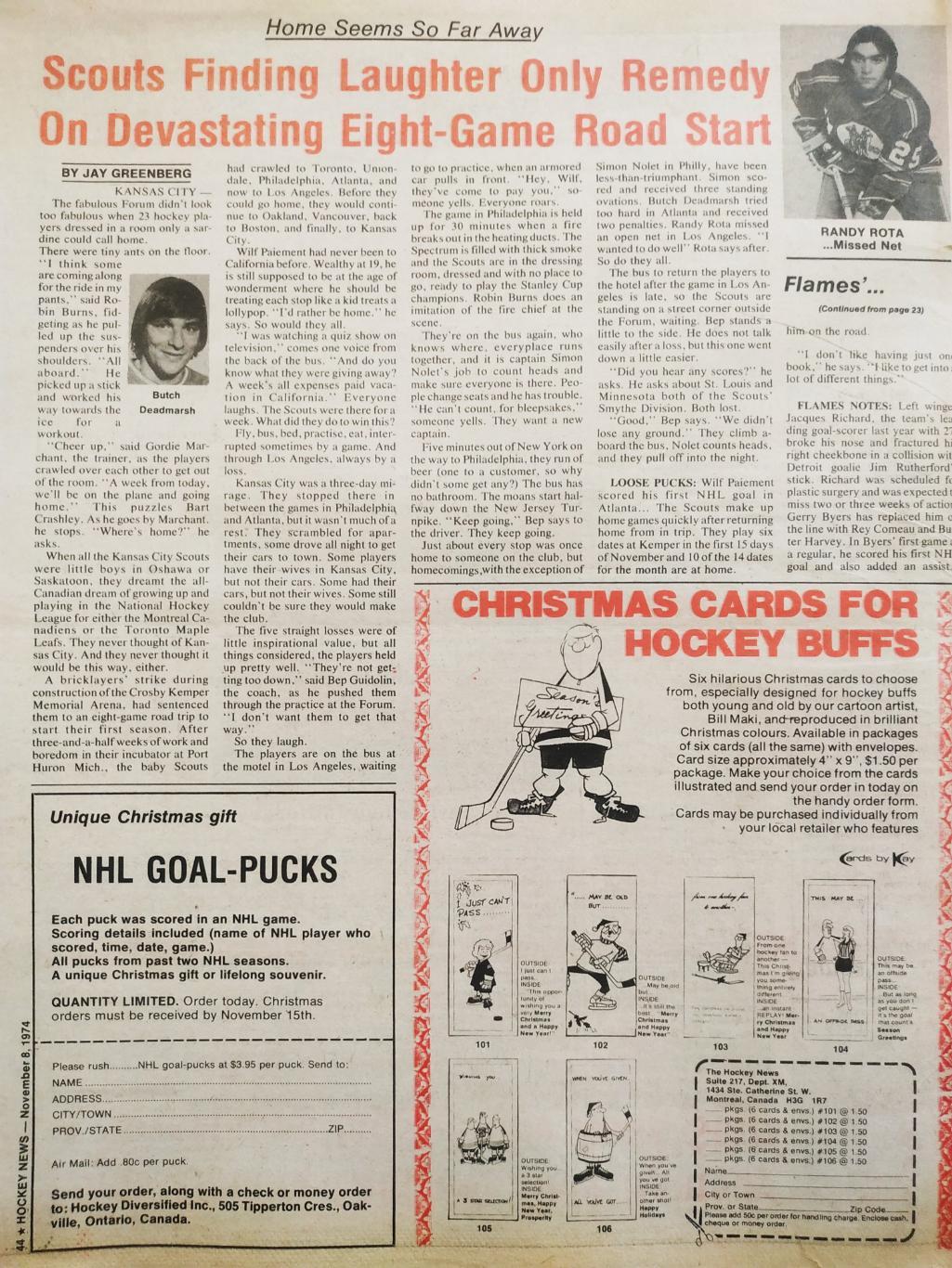 ХОККЕЙ ЖУРНАЛ ЕЖЕНЕДЕЛЬНИК НХЛ НОВОСТИ ХОККЕЯ NOV.8 1974 NHL THE HOCKEY NEWS 7