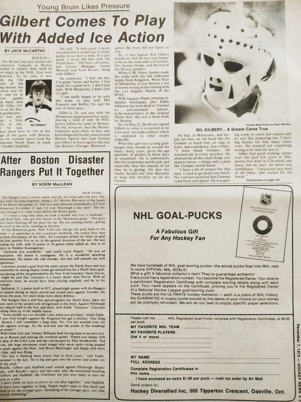ХОККЕЙ ЖУРНАЛ ЕЖЕНЕДЕЛЬНИК НХЛ НОВОСТИ ХОККЕЯ DEC.7 1973 NHL THE HOCKEY NEWS 2