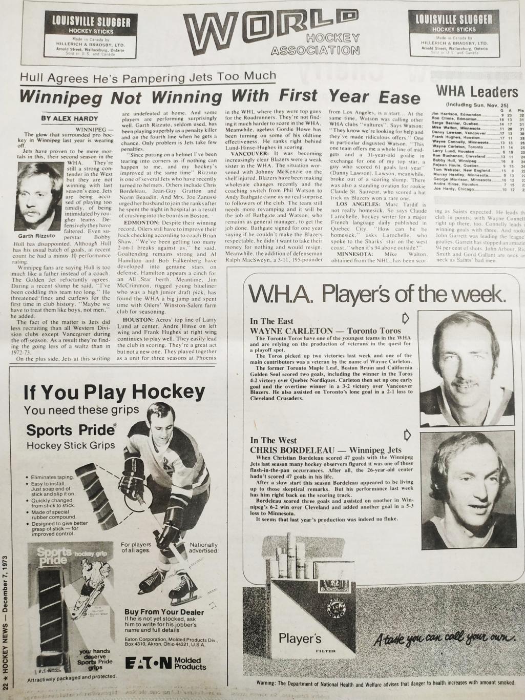 ХОККЕЙ ЖУРНАЛ ЕЖЕНЕДЕЛЬНИК НХЛ НОВОСТИ ХОККЕЯ DEC.7 1973 NHL THE HOCKEY NEWS 5