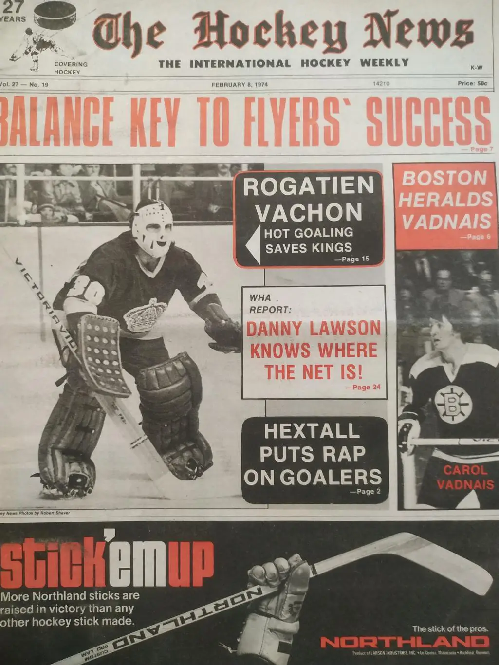 ХОККЕЙ ЖУРНАЛ ЕЖЕНЕДЕЛЬНИК НХЛ НОВОСТИ ХОККЕЯ FEB.8 1974 NHL THE HOCKEY NEWS