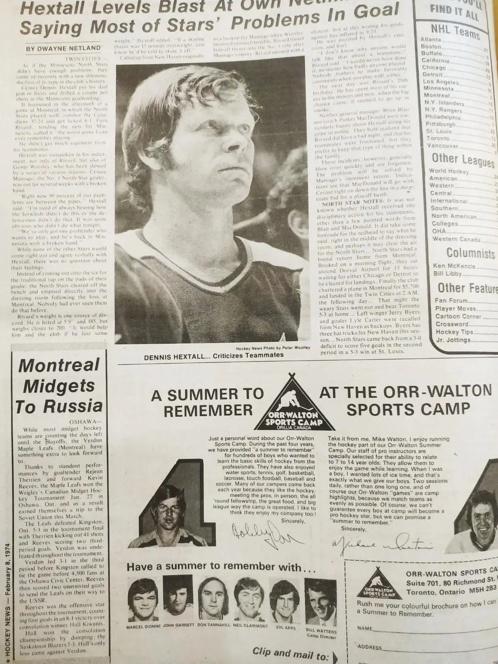 ХОККЕЙ ЖУРНАЛ ЕЖЕНЕДЕЛЬНИК НХЛ НОВОСТИ ХОККЕЯ FEB.8 1974 NHL THE HOCKEY NEWS 1