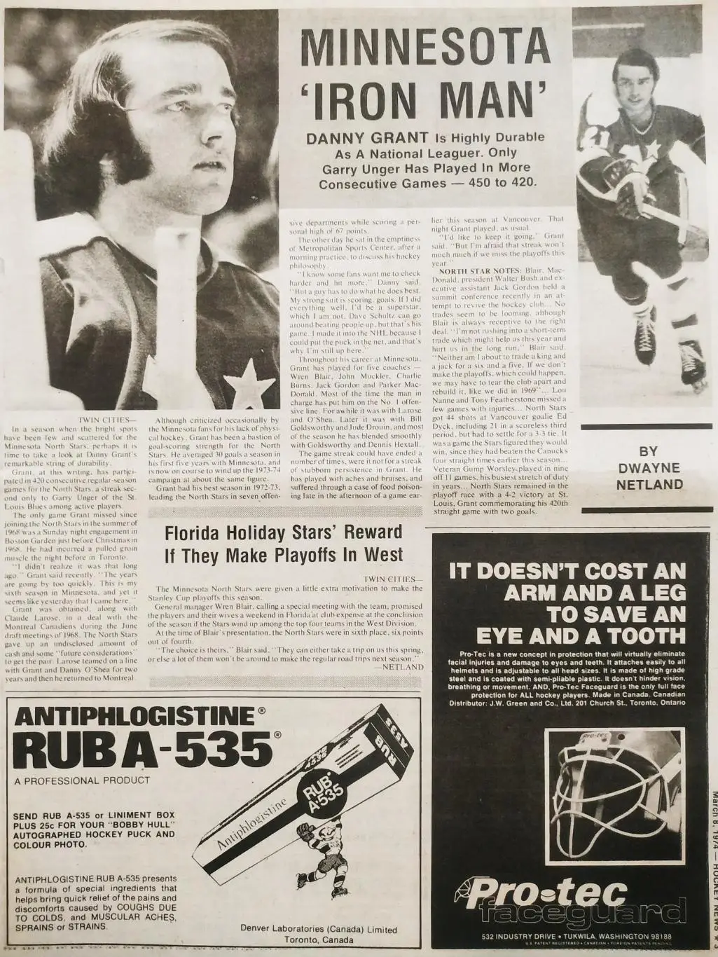 ХОККЕЙ ЖУРНАЛ ЕЖЕНЕДЕЛЬНИК НХЛ НОВОСТИ ХОККЕЯ MAR.8 1974 NHL THE HOCKEY NEWS 2