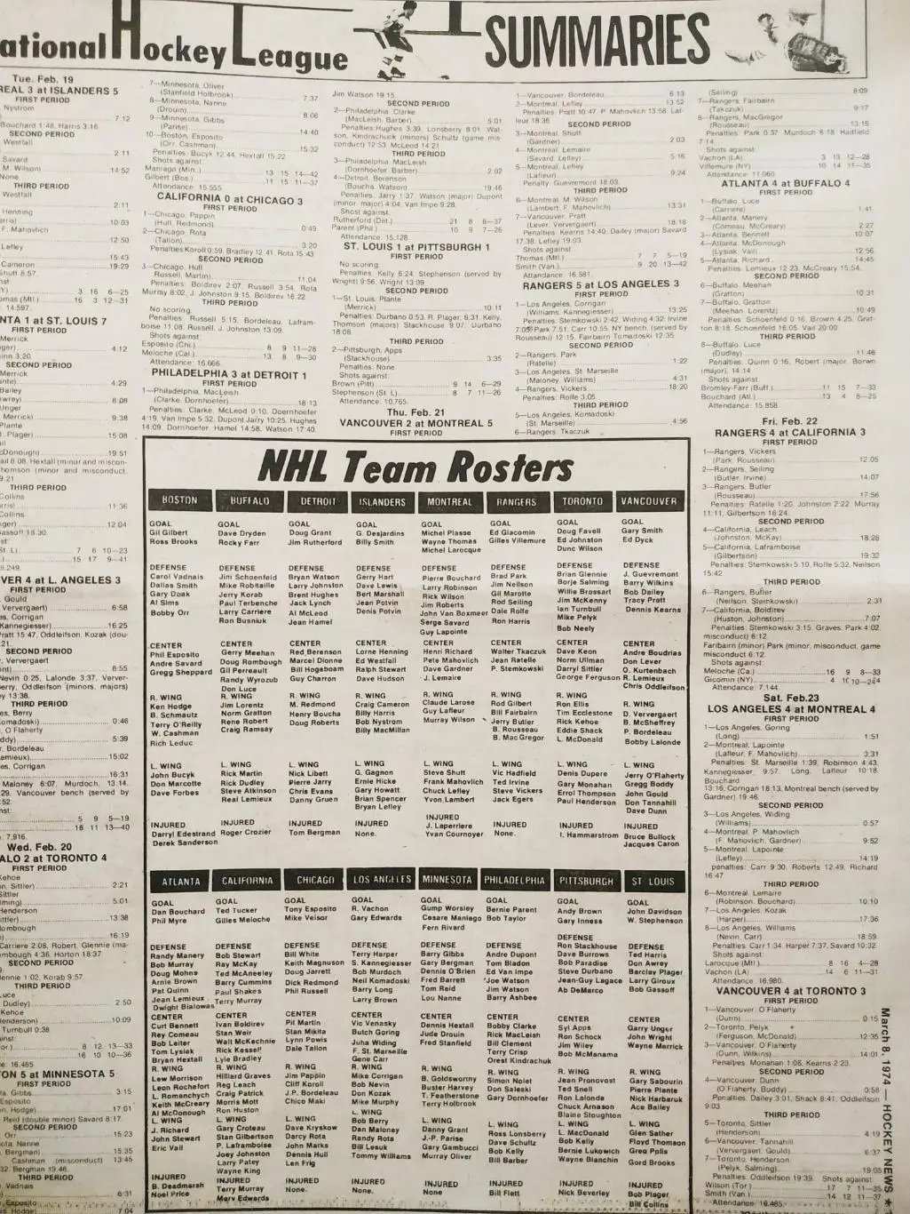 ХОККЕЙ ЖУРНАЛ ЕЖЕНЕДЕЛЬНИК НХЛ НОВОСТИ ХОККЕЯ MAR.8 1974 NHL THE HOCKEY NEWS 4
