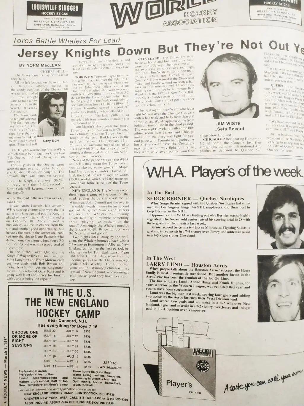 ХОККЕЙ ЖУРНАЛ ЕЖЕНЕДЕЛЬНИК НХЛ НОВОСТИ ХОККЕЯ MAR.8 1974 NHL THE HOCKEY NEWS 5