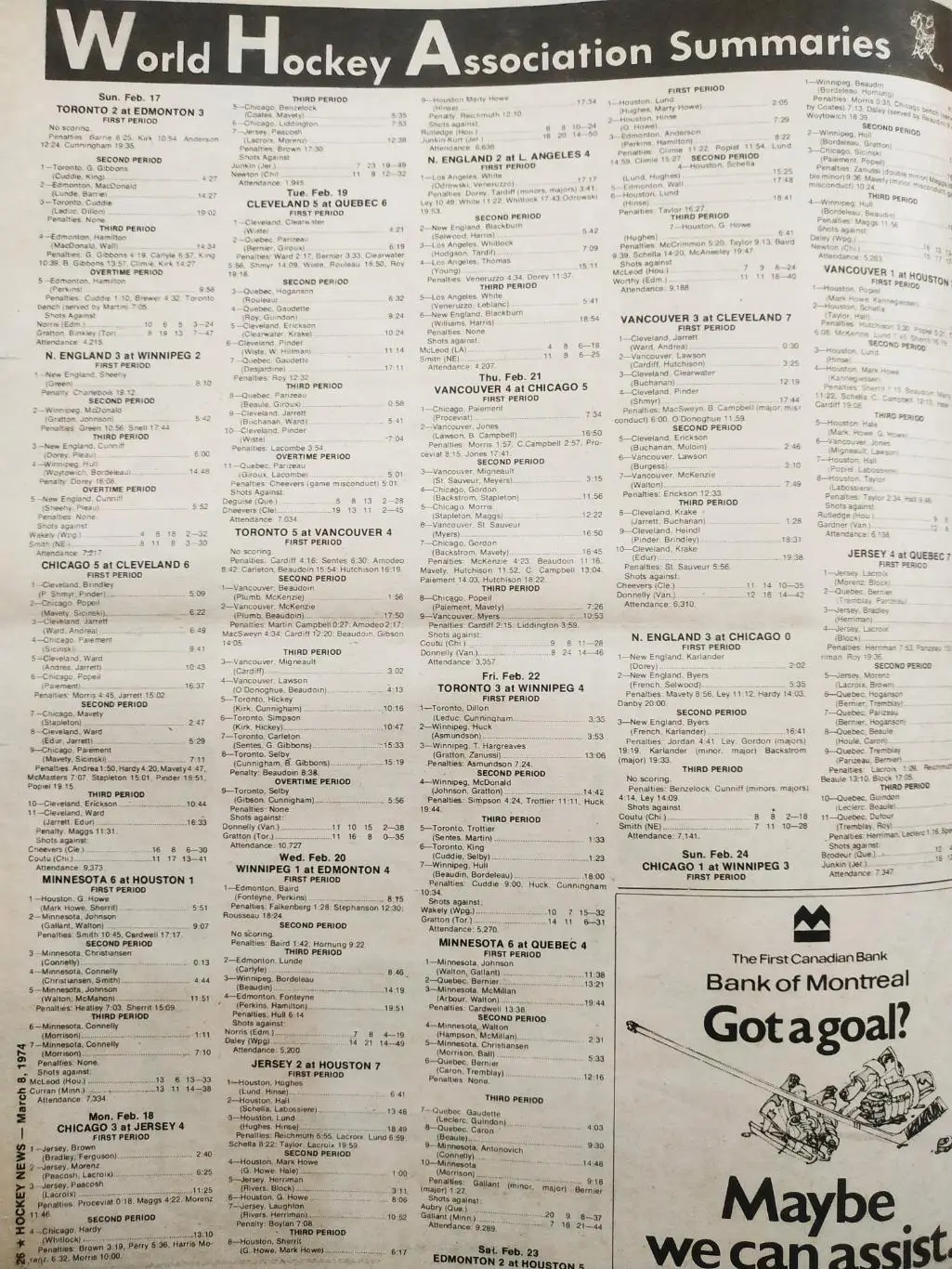 ХОККЕЙ ЖУРНАЛ ЕЖЕНЕДЕЛЬНИК НХЛ НОВОСТИ ХОККЕЯ MAR.8 1974 NHL THE HOCKEY NEWS 6