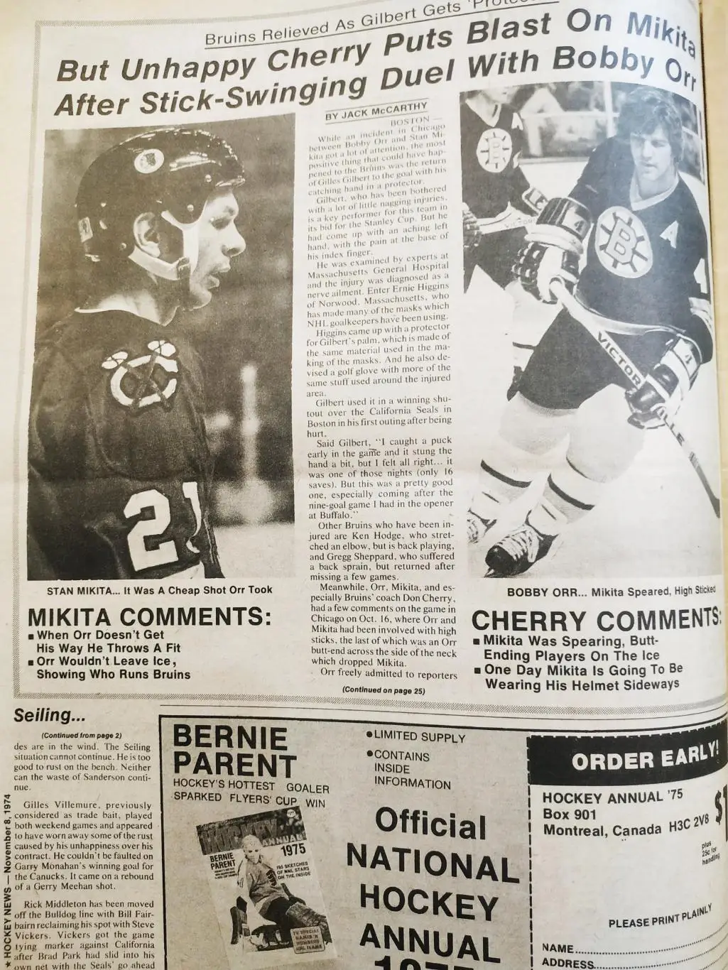 ХОККЕЙ ЖУРНАЛ ЕЖЕНЕДЕЛЬНИК НХЛ НОВОСТИ ХОККЕЯ NOV.8 1974 NHL THE HOCKEY NEWS 3