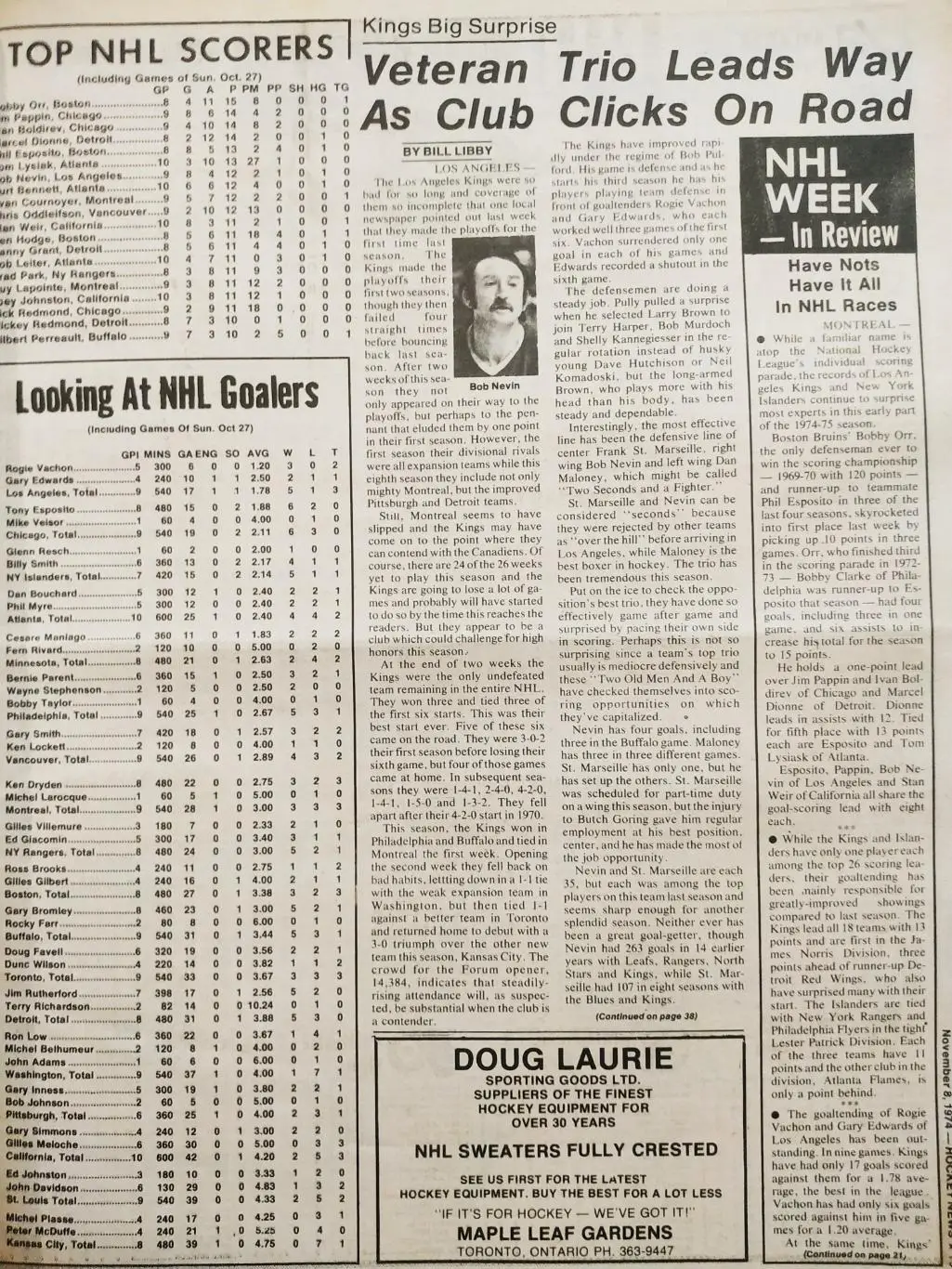ХОККЕЙ ЖУРНАЛ ЕЖЕНЕДЕЛЬНИК НХЛ НОВОСТИ ХОККЕЯ NOV.8 1974 NHL THE HOCKEY NEWS 5