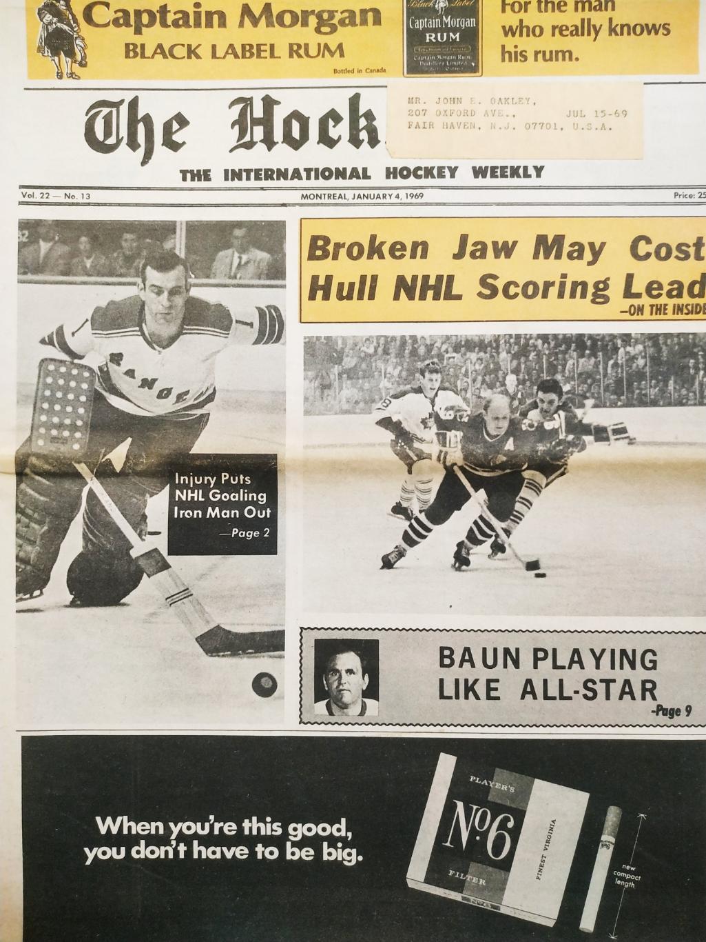 ХОККЕЙ ЖУРНАЛ ЕЖЕНЕДЕЛЬНИК НХЛ НОВОСТИ ХОККЕЯ JAN.4 1969 NHL THE HOCKEY NEWS
