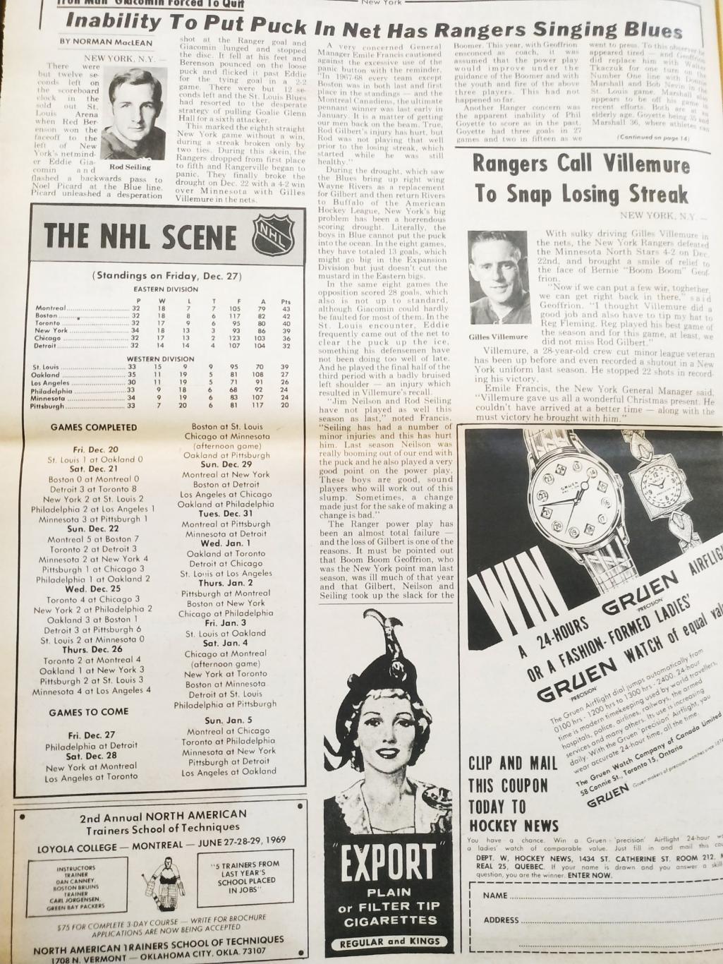 ХОККЕЙ ЖУРНАЛ ЕЖЕНЕДЕЛЬНИК НХЛ НОВОСТИ ХОККЕЯ JAN.4 1969 NHL THE HOCKEY NEWS 1