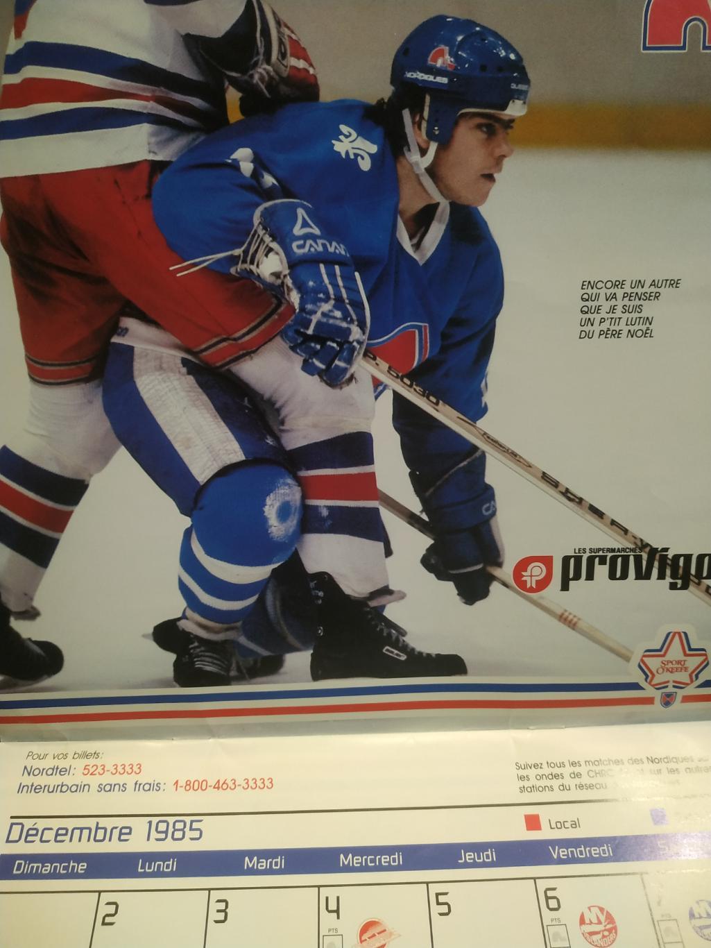 ХОККЕЙ КАЛЕНДАРЬ НХЛ КВЕБЕК НОРДИКС 1986 NHL LES NORDIQUES OFFICIAL CALENDAR 1
