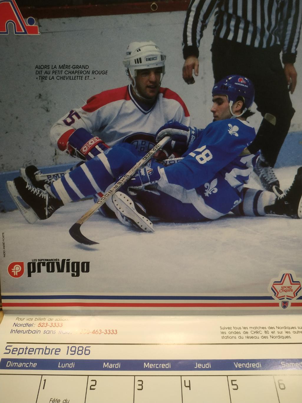 ХОККЕЙ КАЛЕНДАРЬ НХЛ КВЕБЕК НОРДИКС 1986 NHL LES NORDIQUES OFFICIAL CALENDAR 5