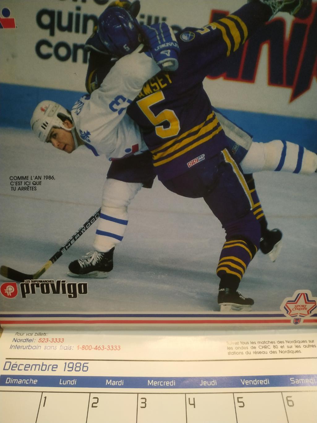 ХОККЕЙ КАЛЕНДАРЬ НХЛ КВЕБЕК НОРДИКС 1986 NHL LES NORDIQUES OFFICIAL CALENDAR 7