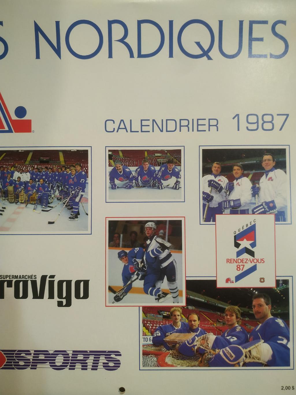ХОККЕЙ КАЛЕНДАРЬ НХЛ КВЕБЕК НОРДИКС 1987 NHL LES NORDIQUES OFFICIAL CALENDAR