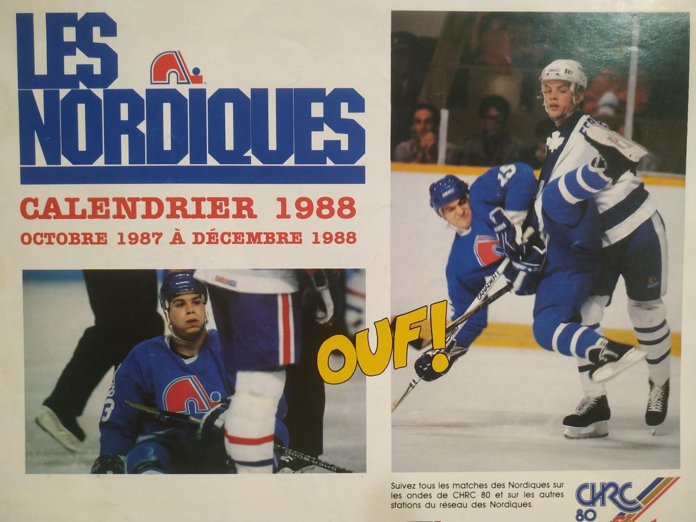 ХОККЕЙ КАЛЕНДАРЬ НХЛ КВЕБЕК НОРДИКС 1988 NHL LES NORDIQUES OFFICIAL CALENDAR
