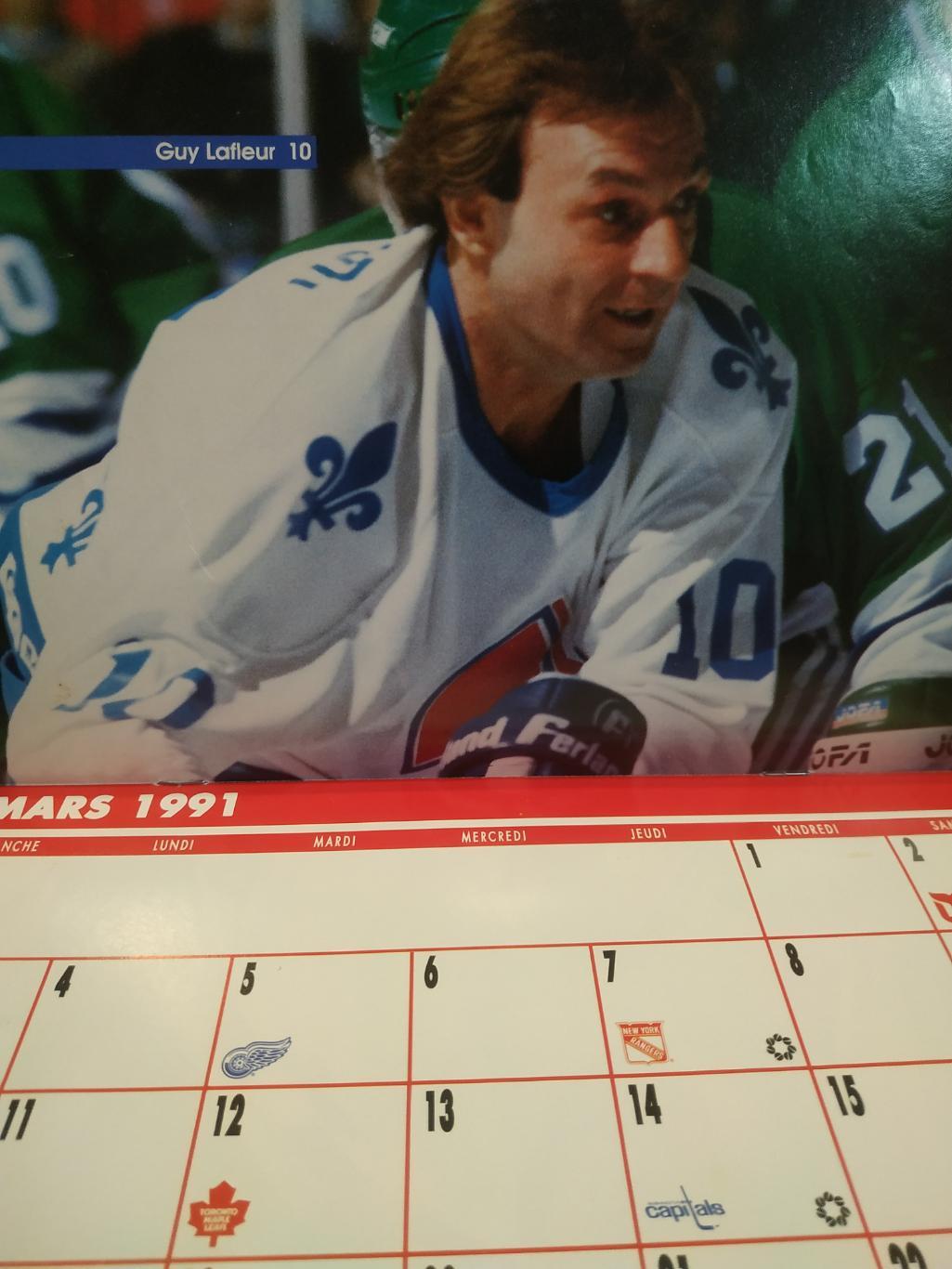 ХОККЕЙ КАЛЕНДАРЬ НХЛ КВЕБЕК НОРДИКС 1990-91 NHL LES NORDIQUES OFFICIAL CALENDAR 6