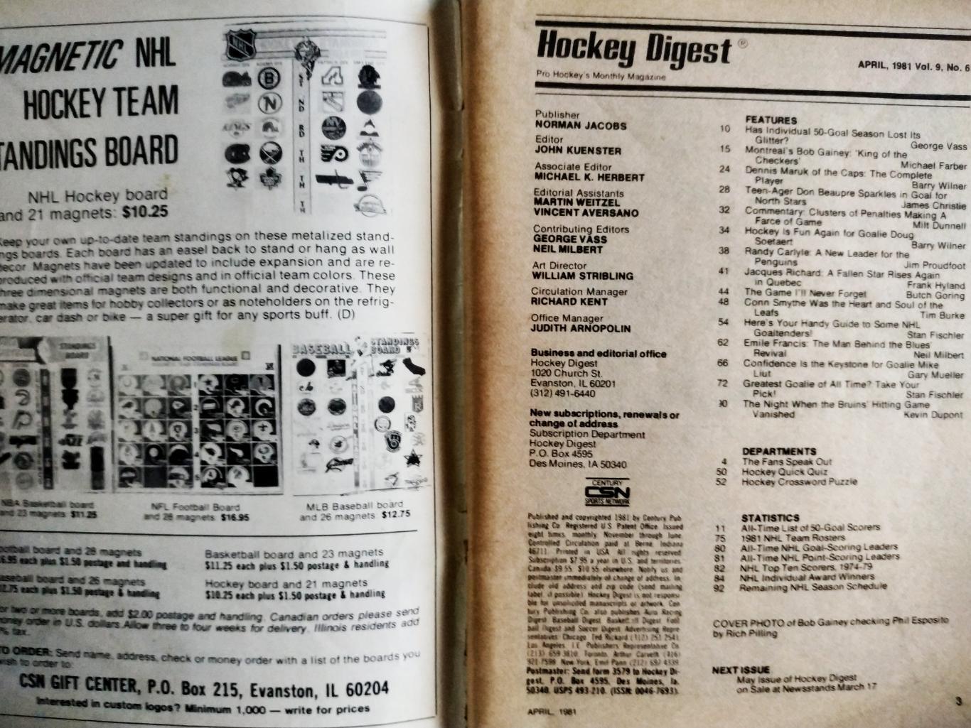 ХОККЕЙ ЖУРНАЛ ЕЖЕМЕСЯЧНИК НХЛ ХОККИ ДАЙДЖЕСТ NHL APRIL 1981 THE HOCKEY DIGEST 1