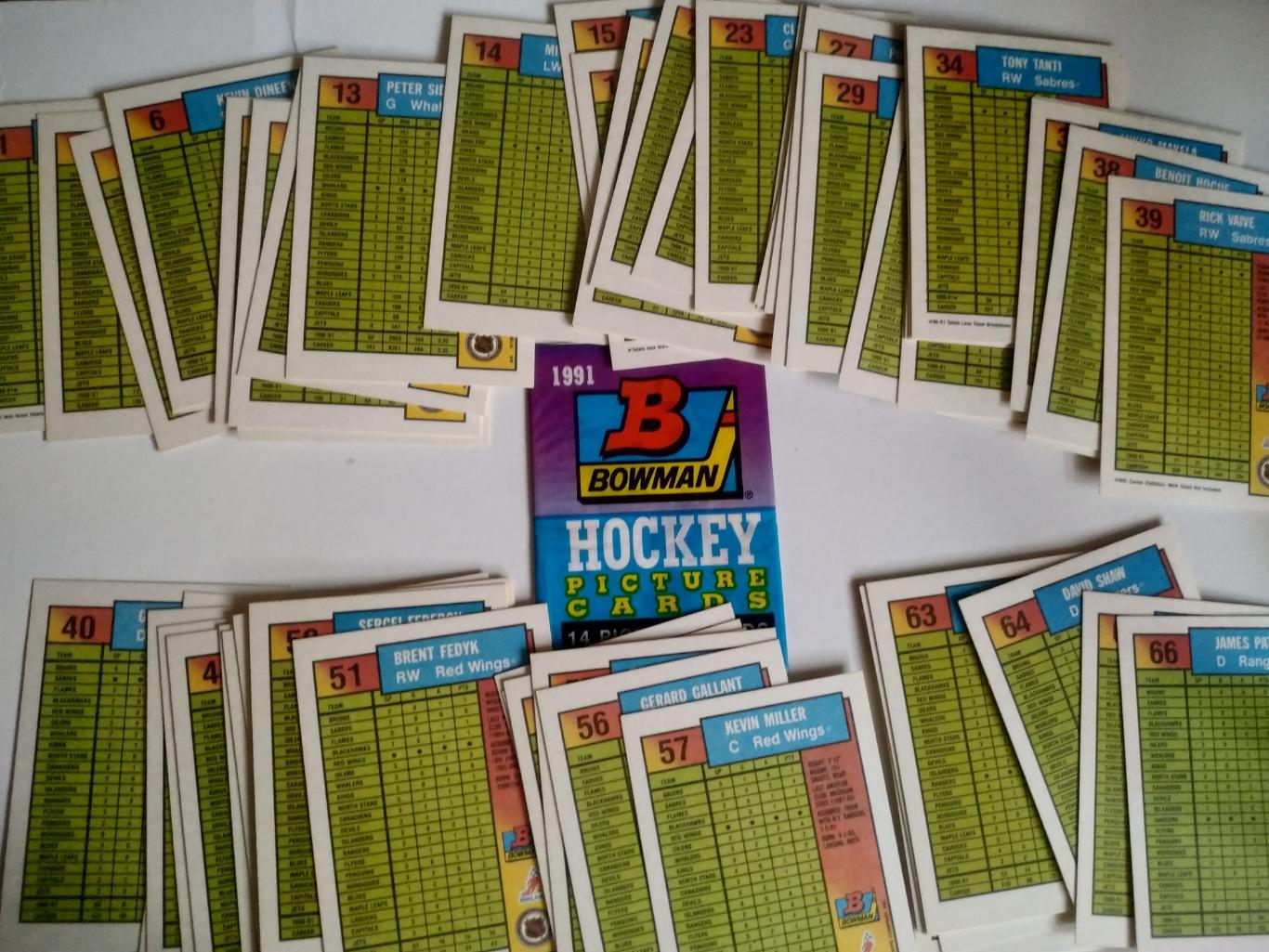 ХОККЕЙ НАБОР КАРТОЧЕК НХЛ 1991-92 BOWMAN OFFICIAL HOCKEY CARD SET #1-429 1