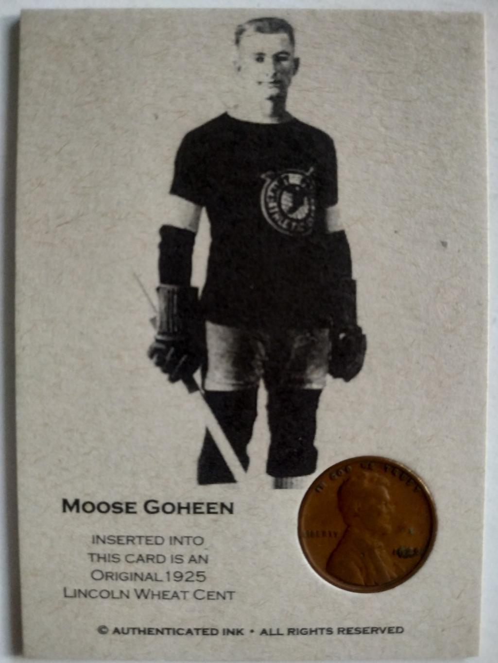 ХОККЕЙ КАРТОЧКА МОНЕТА НХЛ МУЗ ГОХИН 1925 NHL MOOSE GOHEEN CENTENNIAL COIN CARD