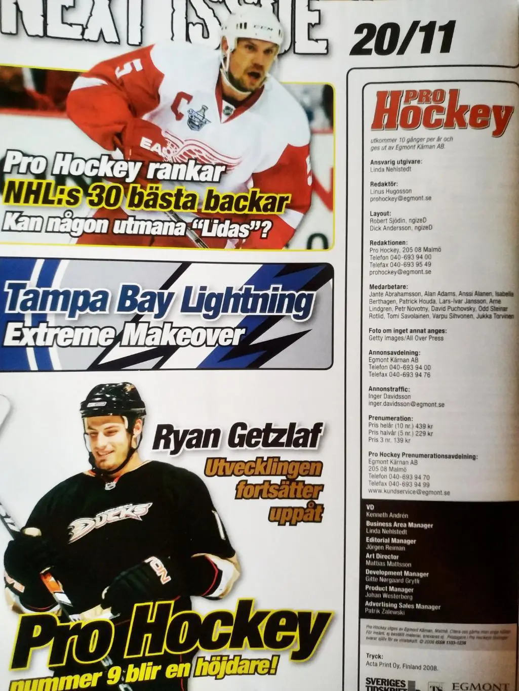 ЖУРНАЛ НХЛ ЕЖЕМЕСЯЧНИК ПРО ХОККЕЙ NOV 2008 NHL PRO HOCKEY #8 6