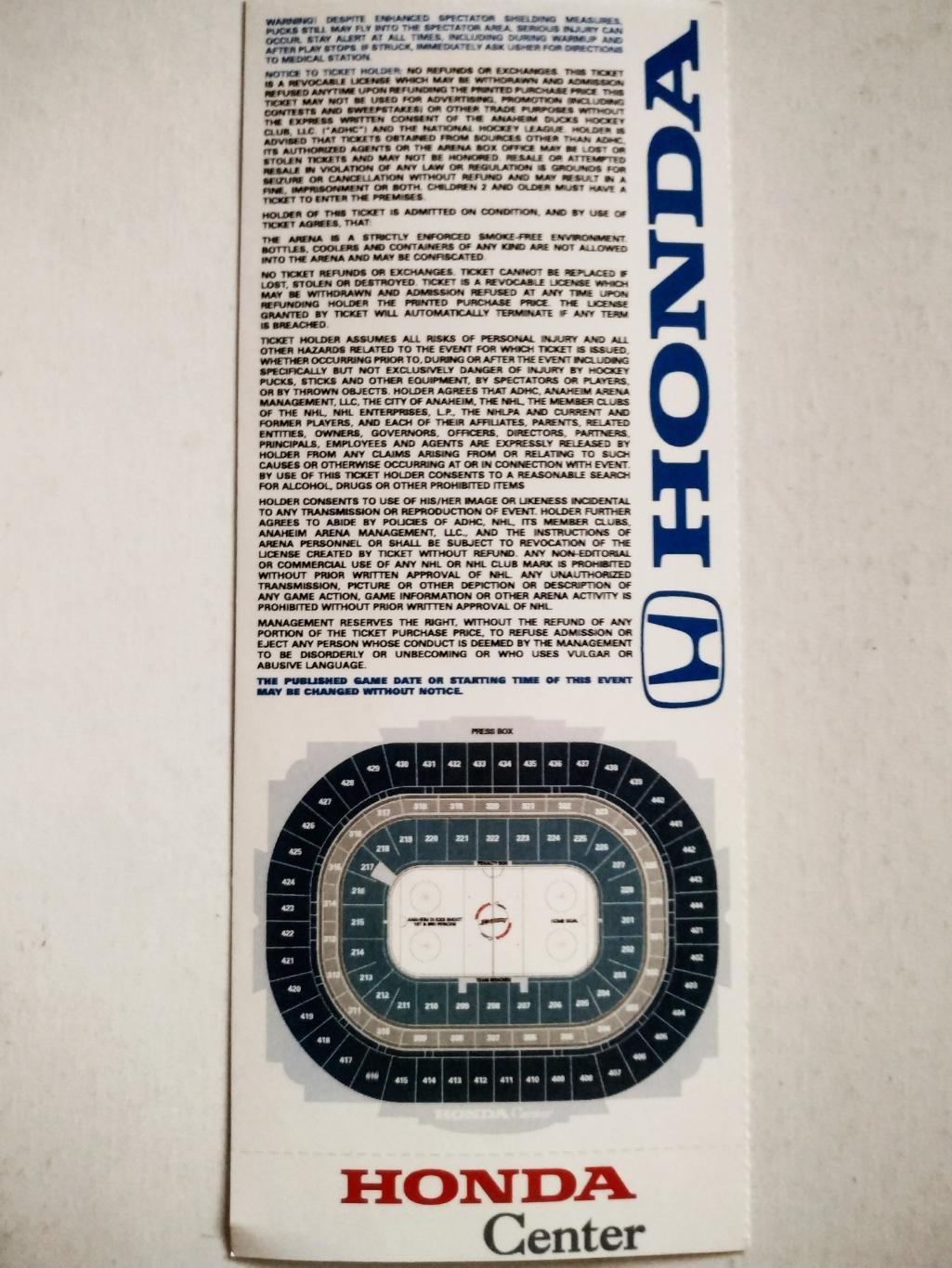 БИЛЕТ МАТЧА НХЛ ДАКС NHL 2008 NOV.19 ANAHEIM DUCKS VS.WASHINGTON CAPITALS TICKET 1