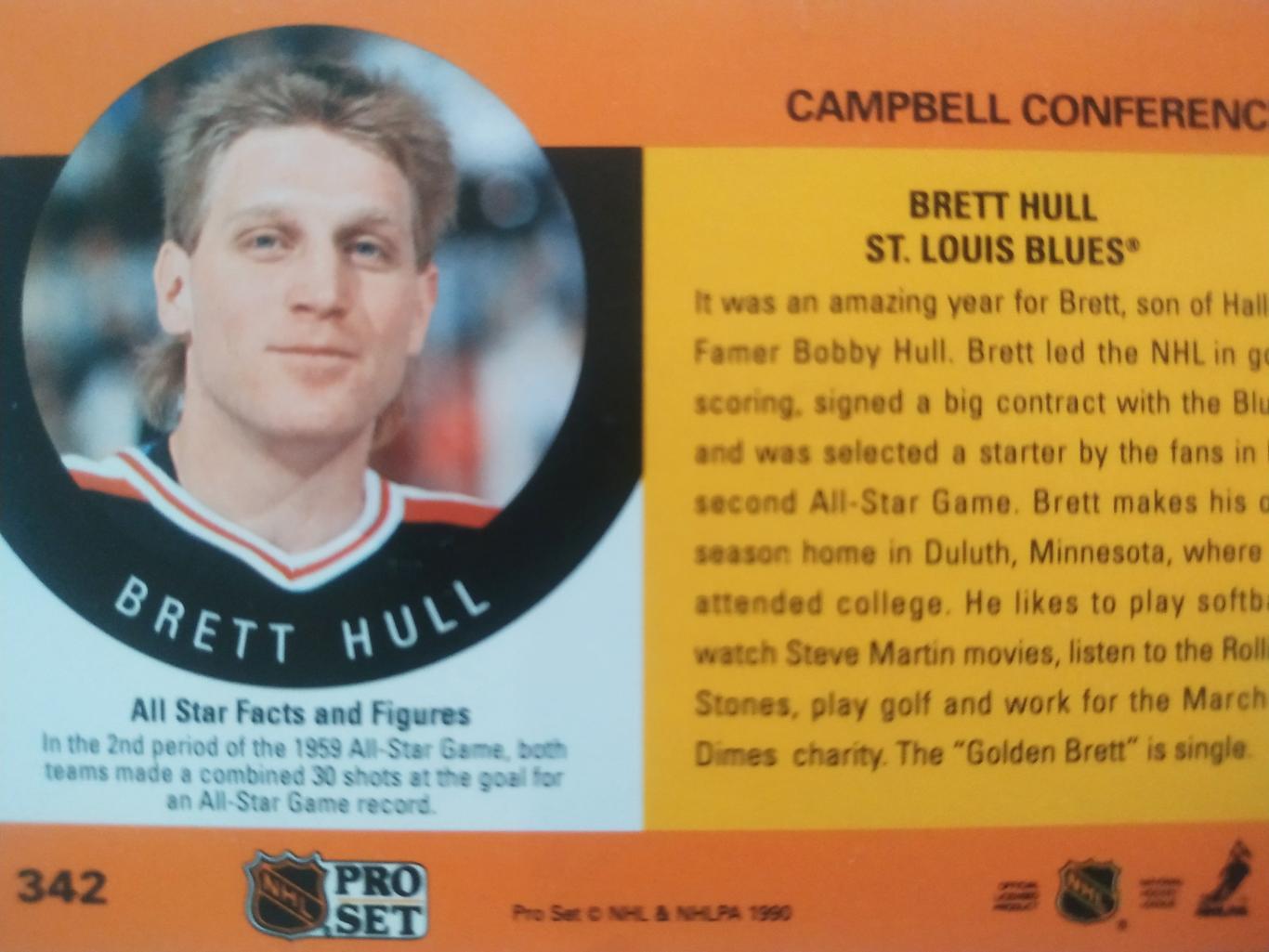 ХОККЕЙ КАРТОЧКА НХЛ PRO SET 1990 NHL ALL STAR GAME BRETT HULL #342 1