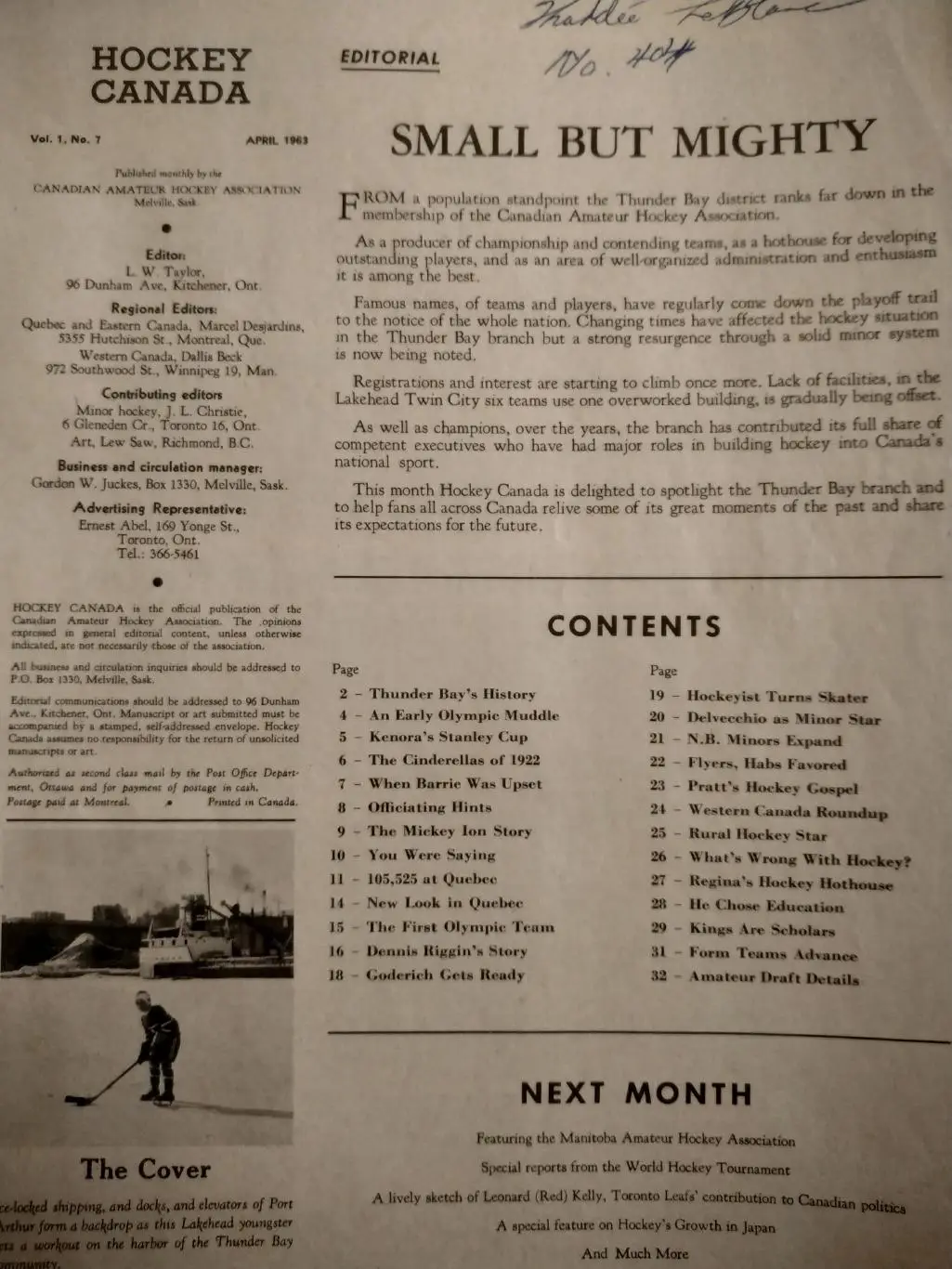 ЖУРНАЛ НХЛ ЕЖЕМЕСЯЧНИК СПОРТ КАНАДА NHL APR 1963 SPORT CANADA 2