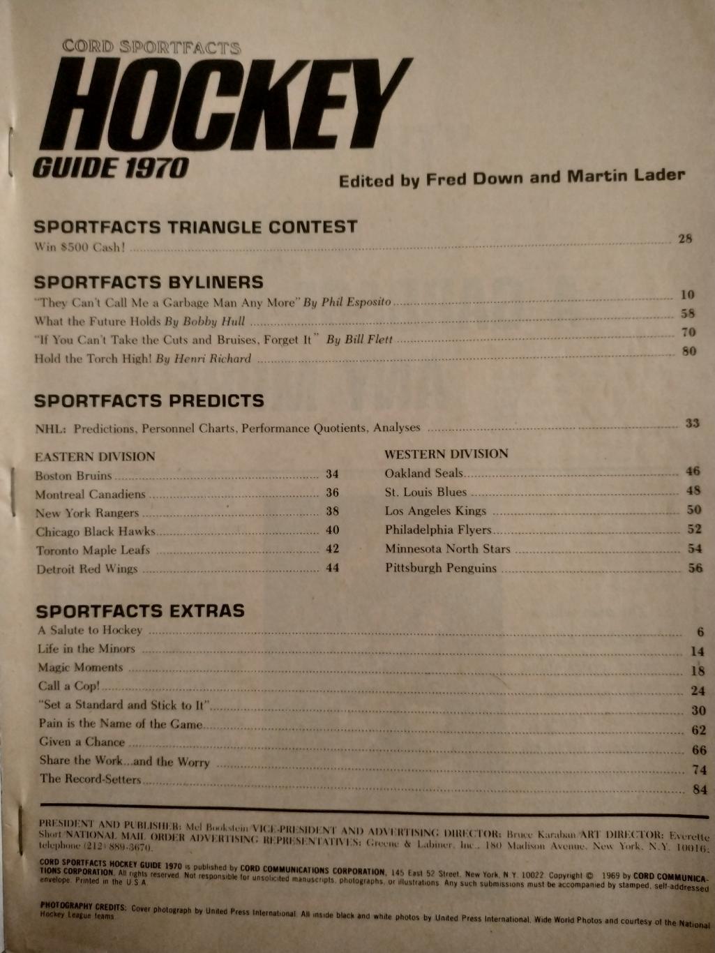 ХОККЕЙ СПРАВОЧНИК ЕЖЕГОДНИК НХЛ NHL WINTER 1970 HOCKEY GUIDE CORD SPORTFACKTS 1