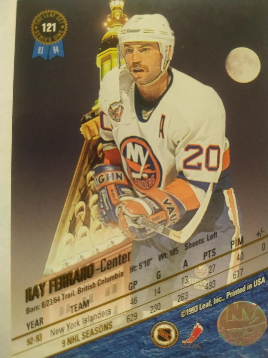 ХОККЕЙ КАРТОЧКА НХЛ LEAF SET SERIES ONE 1993-94 RAY FERRARO ISLANDERS #121 1