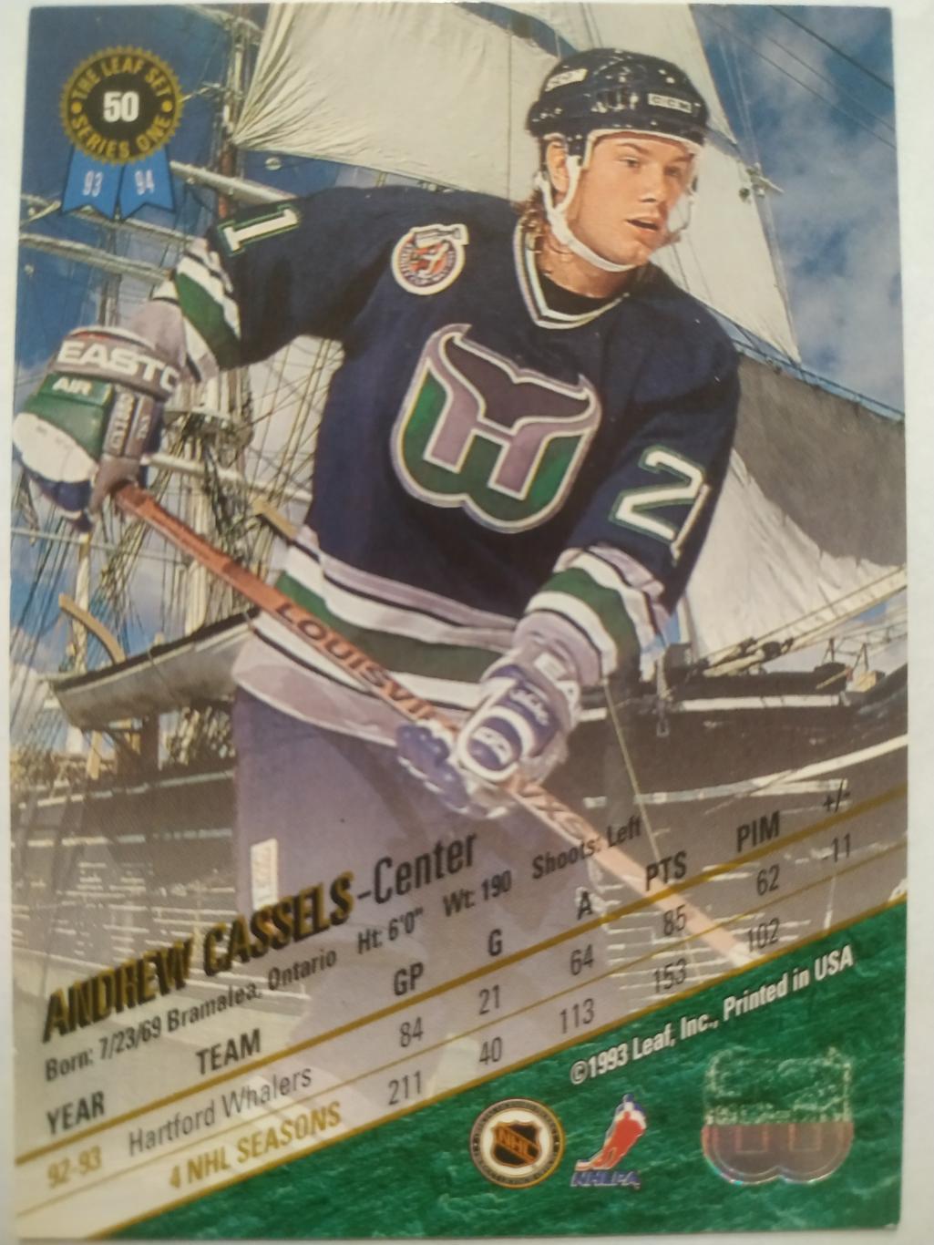 ХОККЕЙ КАРТОЧКА НХЛ LEAF SET SERIES ONE 1993-94 ANDREW CASSELS WHALERS #50 1
