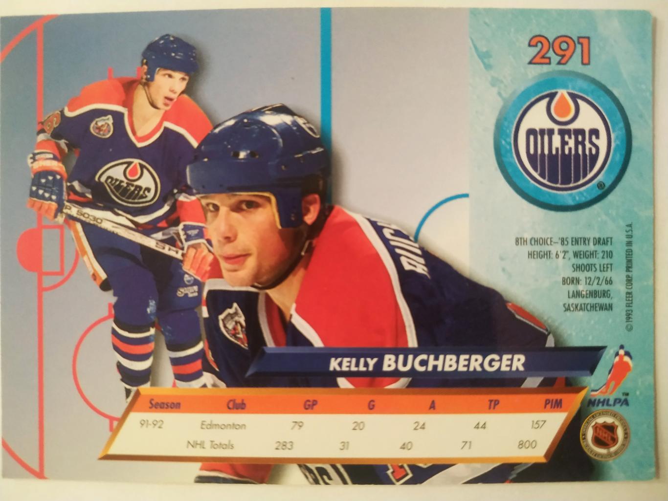 ХОККЕЙ КАРТОЧКА НХЛ FLEER ULTRA 1992-93 NHL KELLY BUCHBERGER EDMONTON #291 1