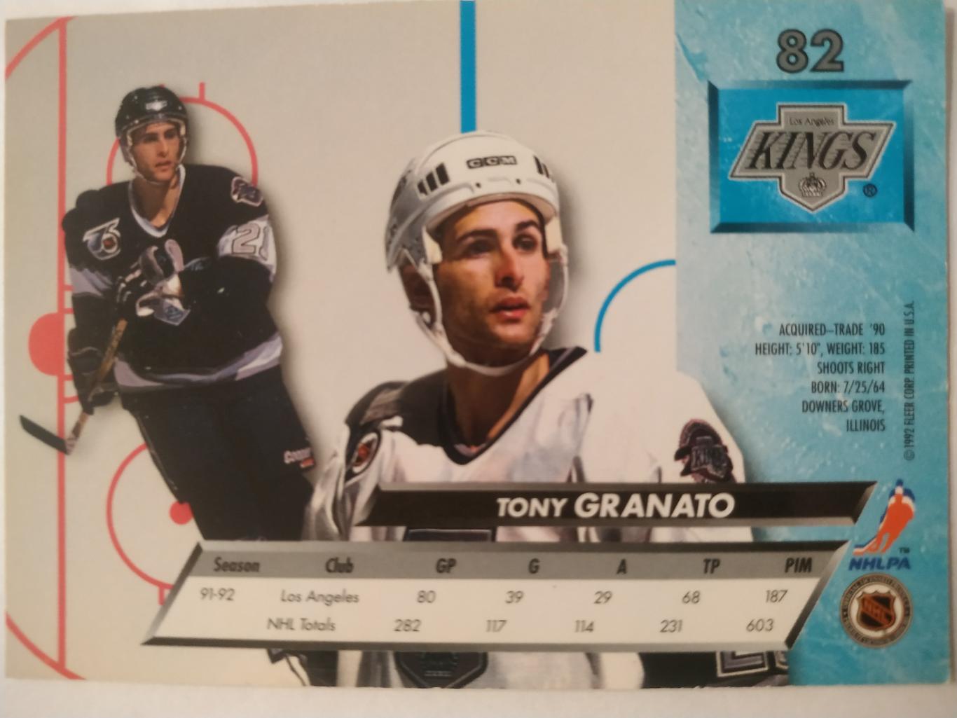 ХОККЕЙ КАРТОЧКА НХЛ FLEER ULTRA 1992-93 NHL TONY GRANATO LOS ANGELES KINGS #82 1