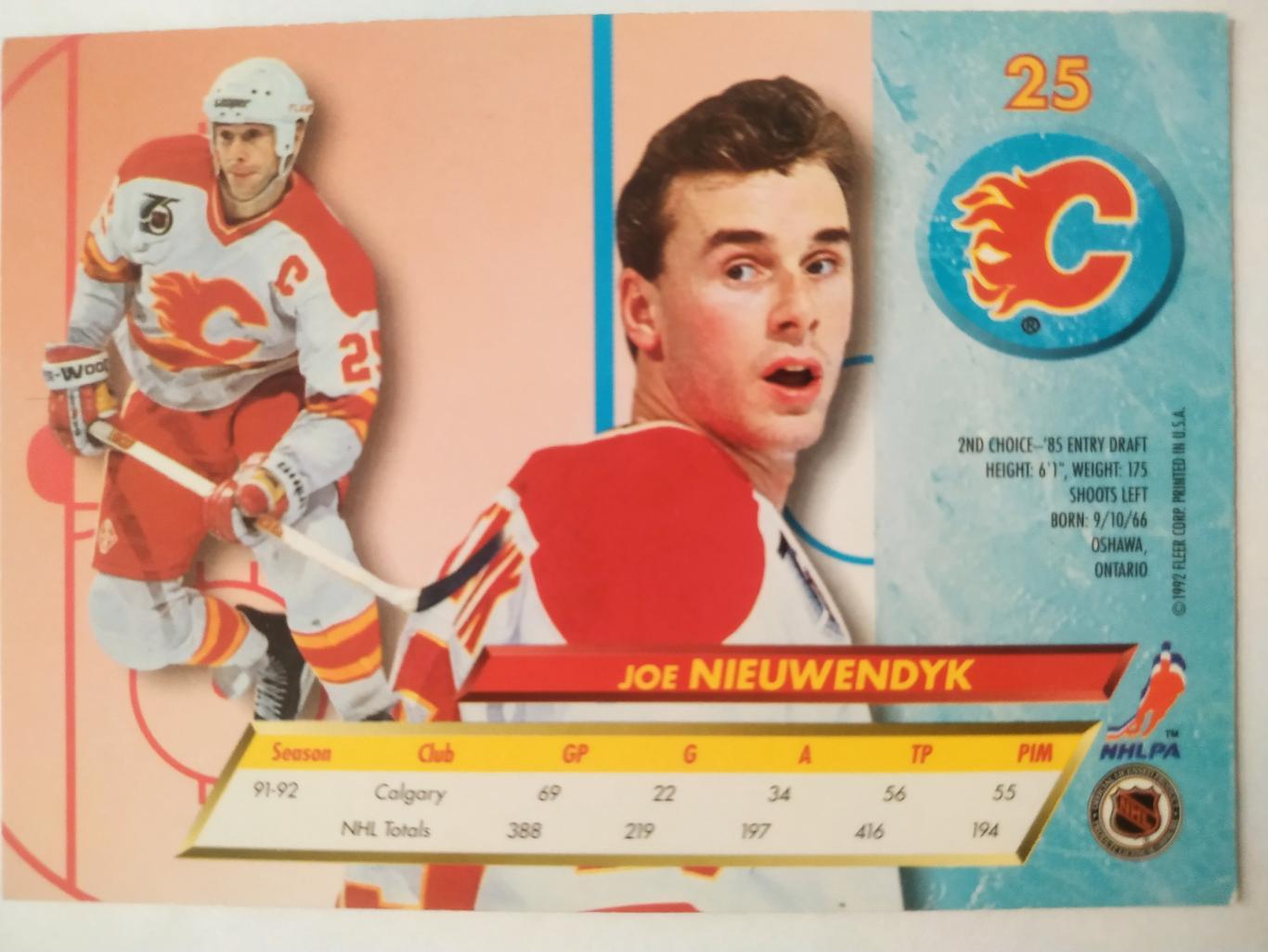 ХОККЕЙ КАРТОЧКА НХЛ FLEER ULTRA 1992-93 NHL JOE NIEUWENDYK CALGARY FLAMES #25 1