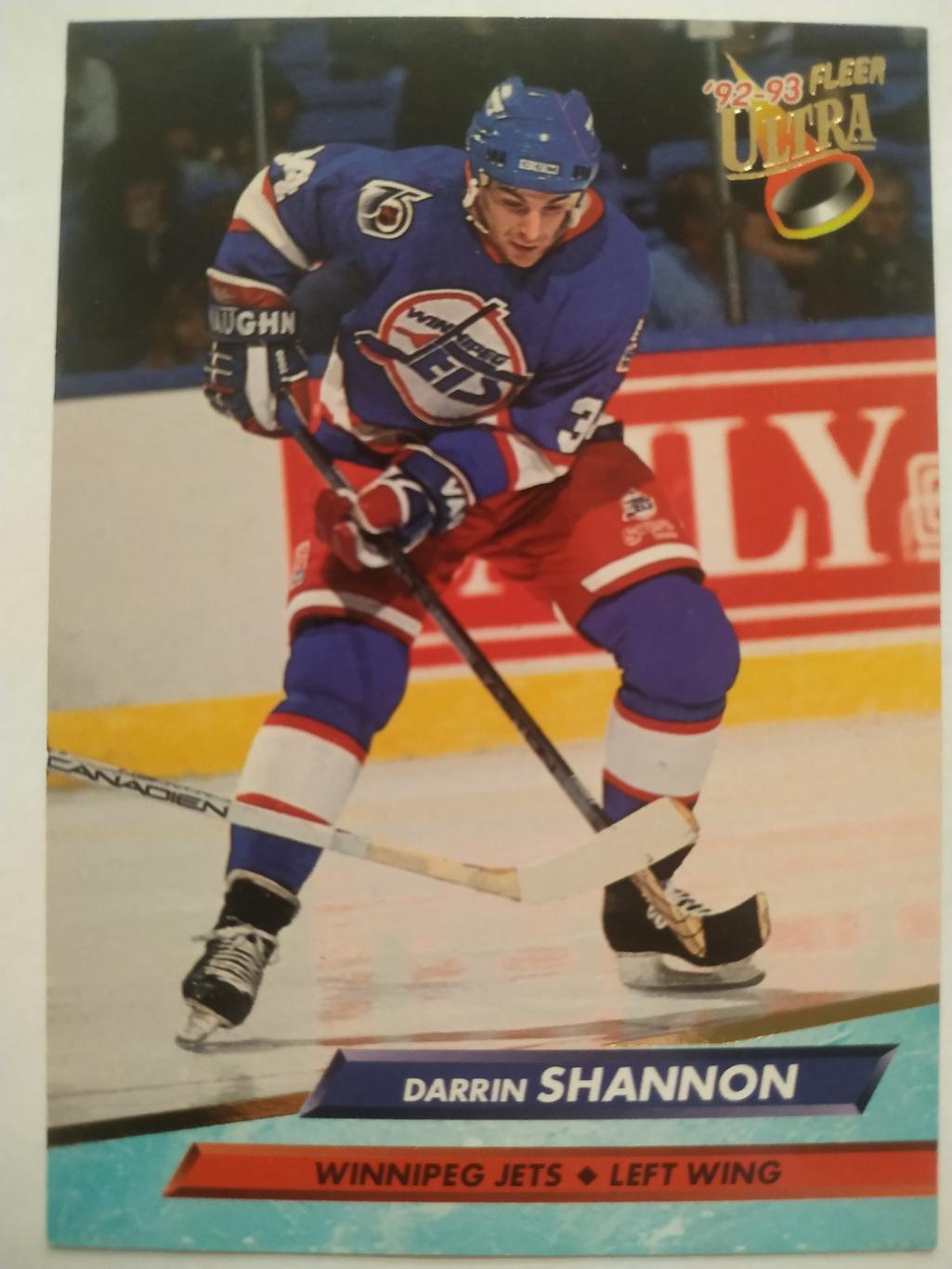 ХОККЕЙ КАРТОЧКА НХЛ FLEER ULTRA 1992-93 NHL DARRIN SHANNON WINNIPEG JETS #246