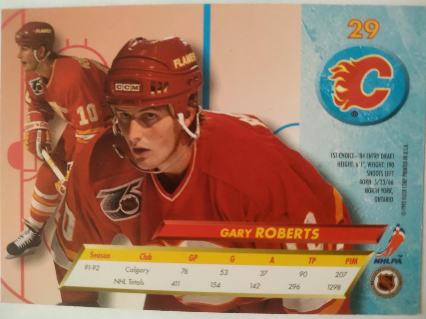 ХОККЕЙ КАРТОЧКА НХЛ FLEER ULTRA 1992-93 NHL GARY ROBERTS CALGARY FLAMES #29 1