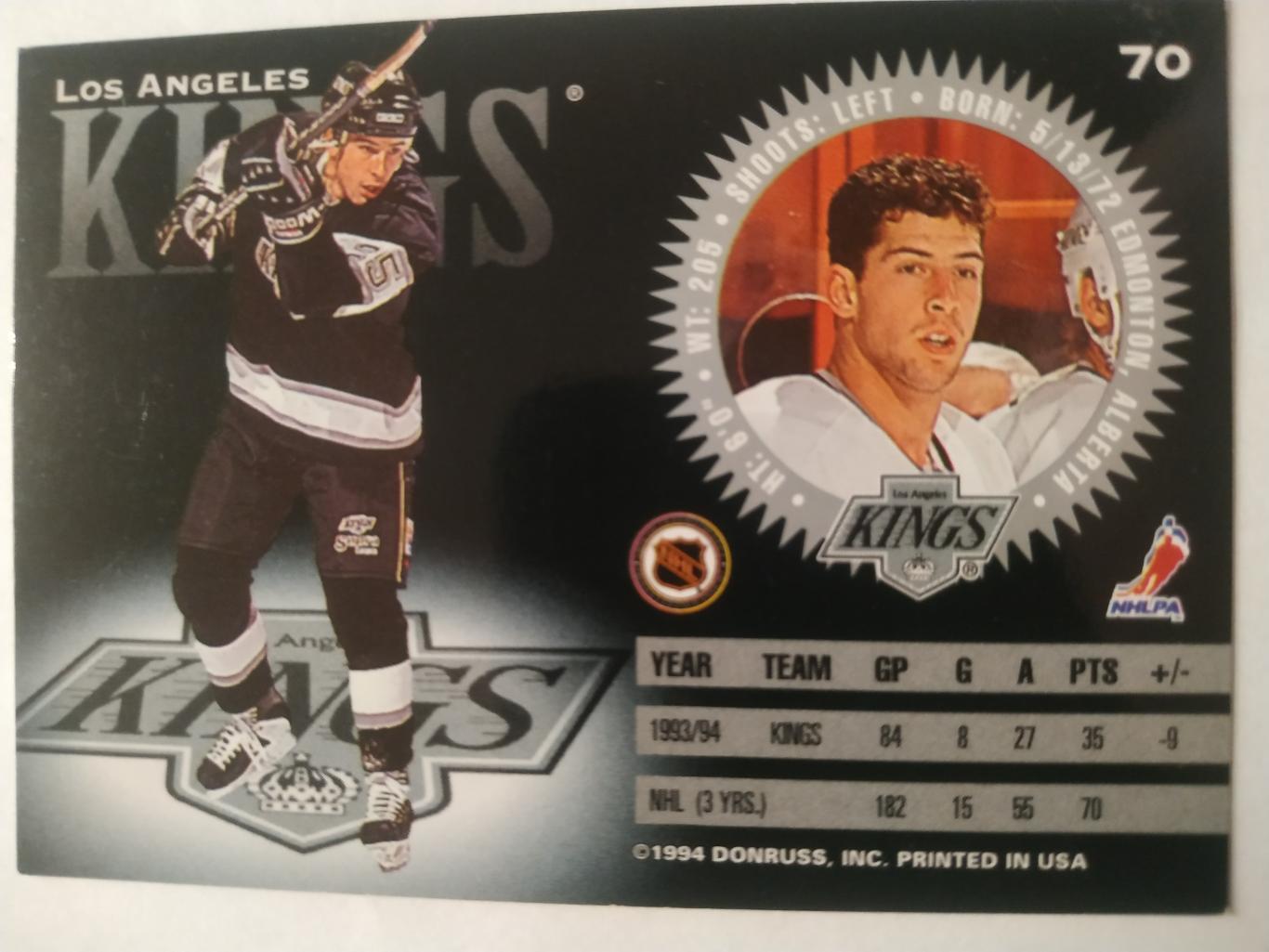 ХОККЕЙ КАРТОЧКА НХЛ DONRUSS 1994-95 NHL DARRYL SYDOR LOS ANGELES KINGS #70 1