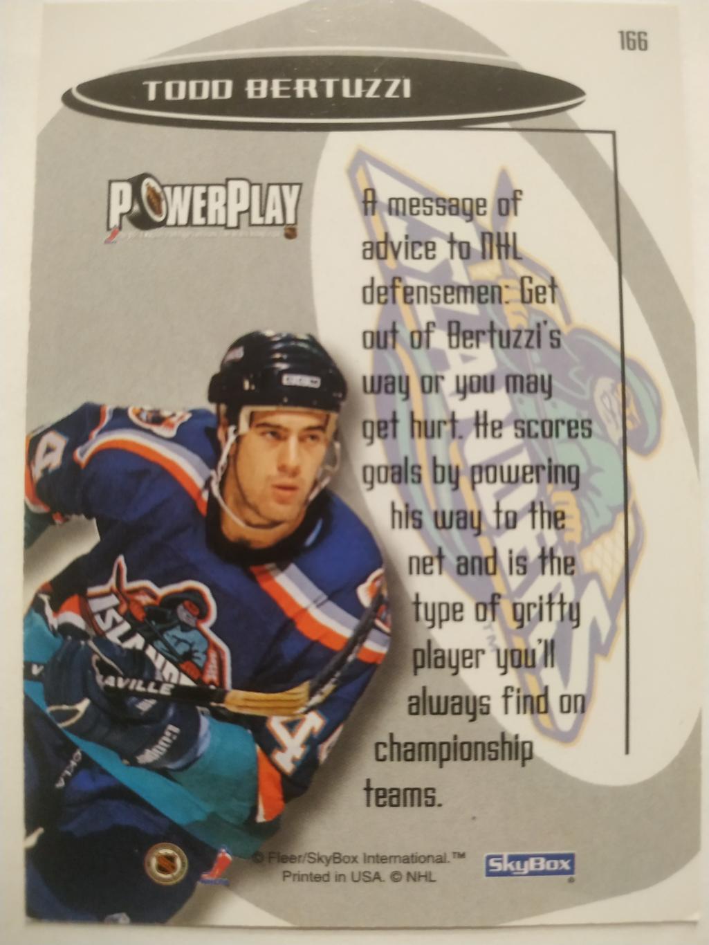 ХОККЕЙ КАРТОЧКА НХЛ IMPACT SKYBOX 1996-97 TODD BERTUZZI ISLANDERS #166 1