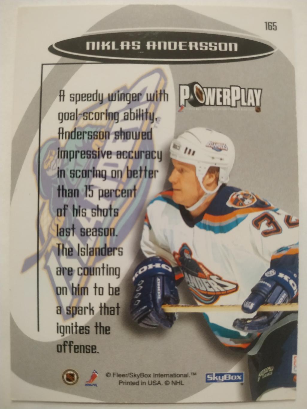 ХОККЕЙ КАРТОЧКА НХЛ IMPACT SKYBOX 1996-97 NIHLAS ANDERSSON ISLANDERS #165 1