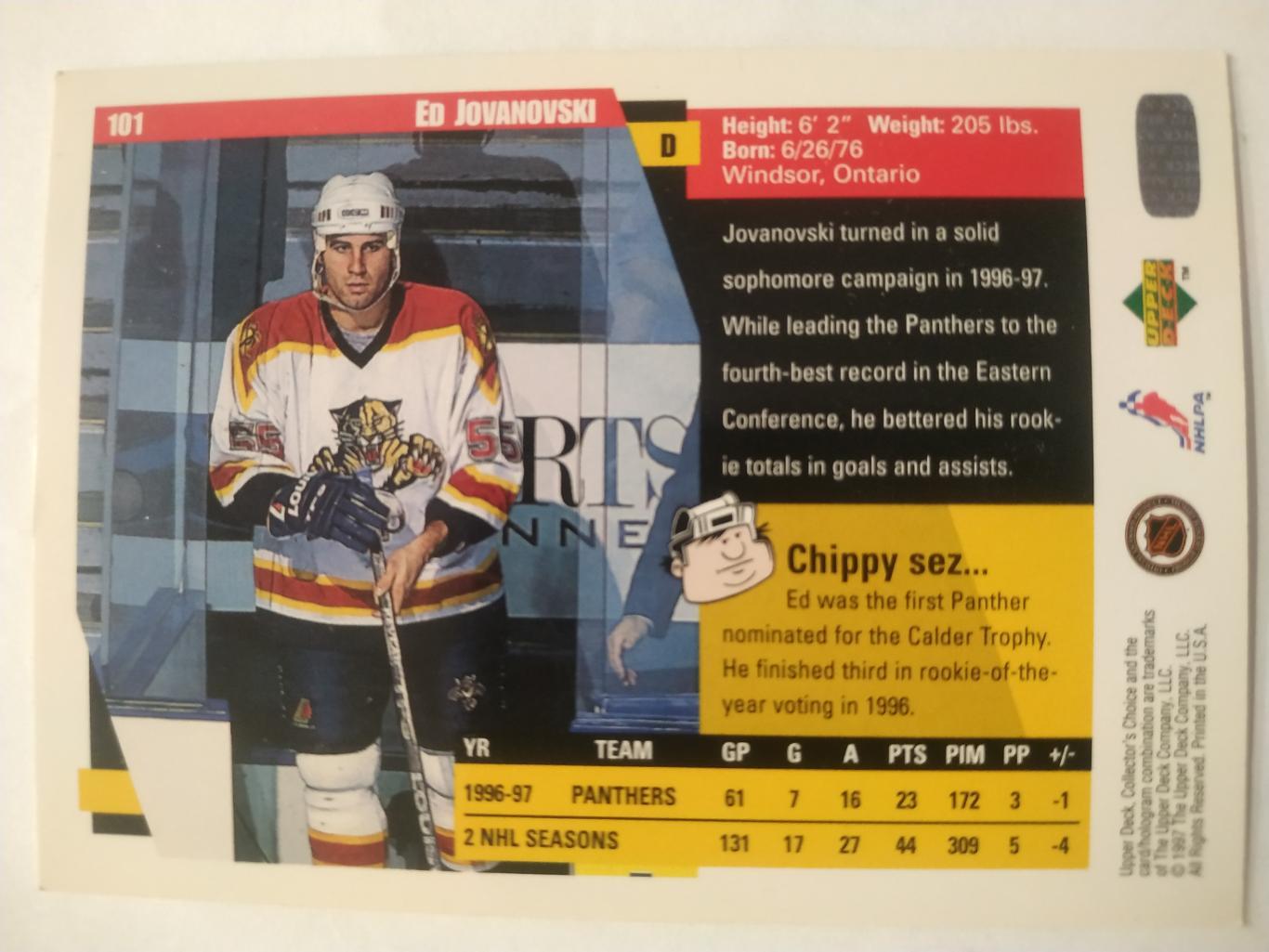 ХОККЕЙ КАРТОЧКА НХЛ UPPER DECK 1997-98 NHL ED JOVANOVSKI FLORIDA #101 1