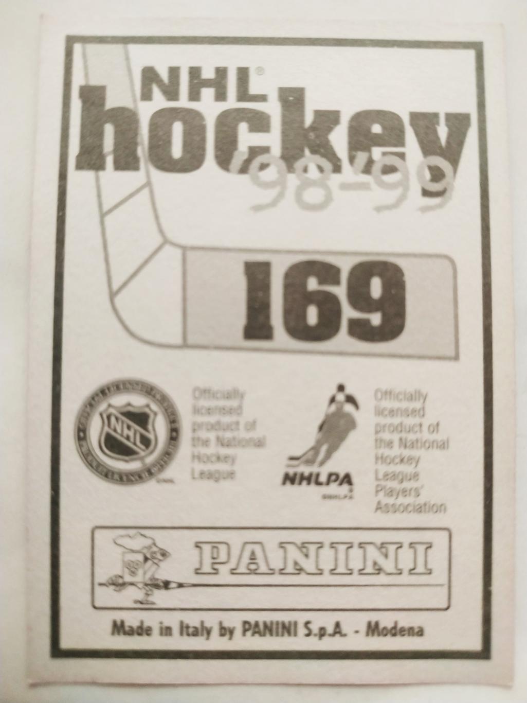 ХОККЕЙ НАКЛЕЙКА НХЛ ПАНИНИ 1998-1999 КОЛЛЕКЦИЯ NHL PANINI TEEMU SELANNE #169 1