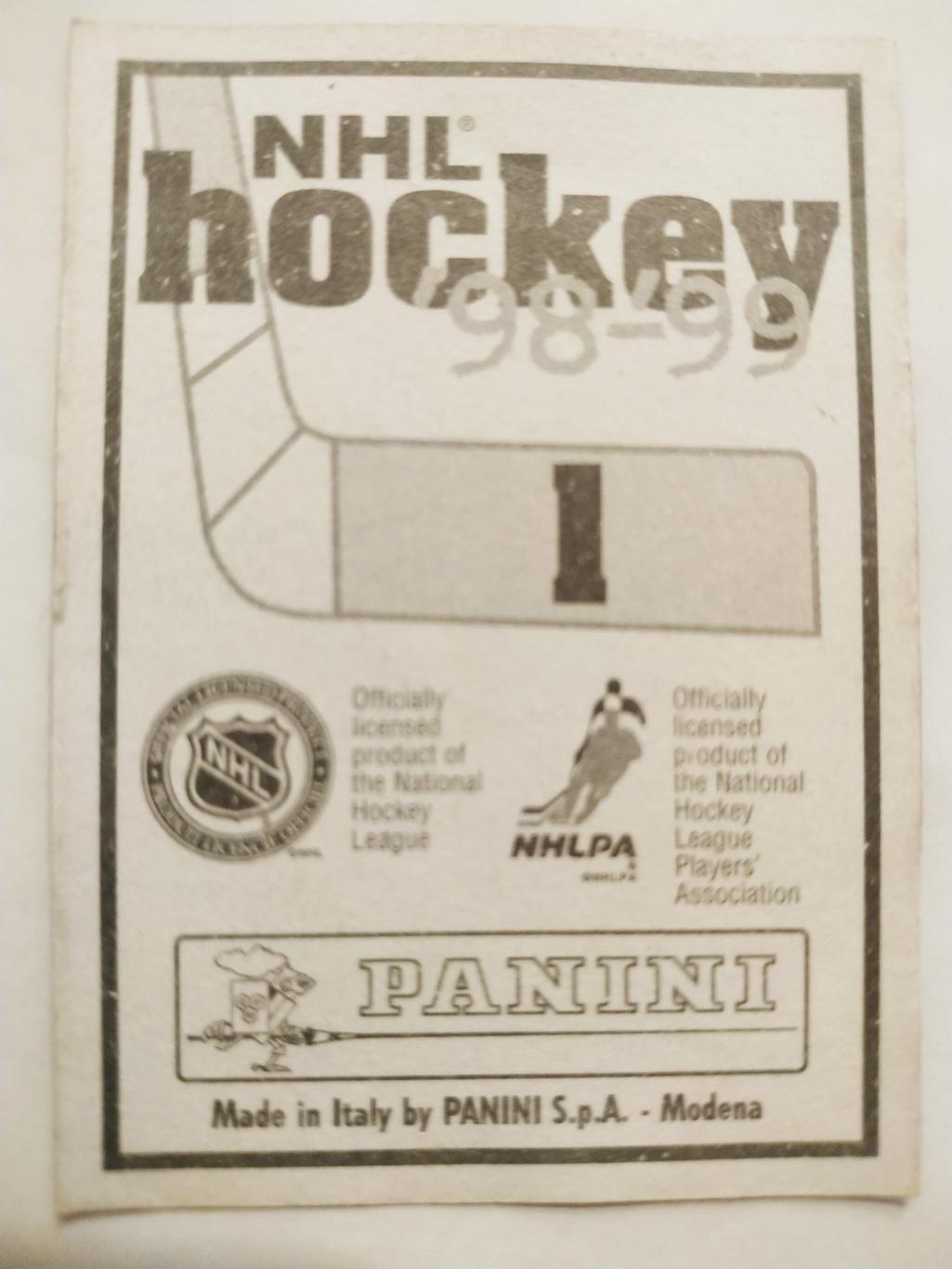 ХОККЕЙ НАКЛЕЙКА НХЛ ПАНИНИ 1998-1999 КОЛЛЕКЦИЯ NHL PANINI TEEMU SELANNE #1 1