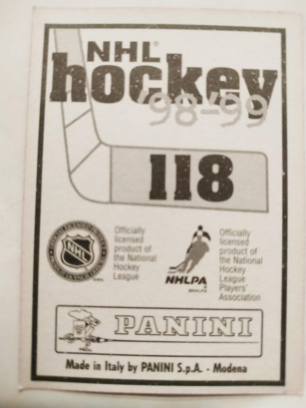 ХОККЕЙ НАКЛЕЙКА НХЛ ПАНИНИ 1998-1999 КОЛЛЕКЦИЯ NHL PANINI TONY AMONTE #118 1