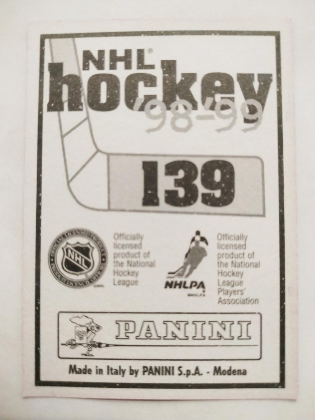 ХОККЕЙ НАКЛЕЙКА НХЛ ПАНИНИ 1998-1999 КОЛЛЕКЦИЯ NHL PANINI DARREN TURCOTTE #139 1