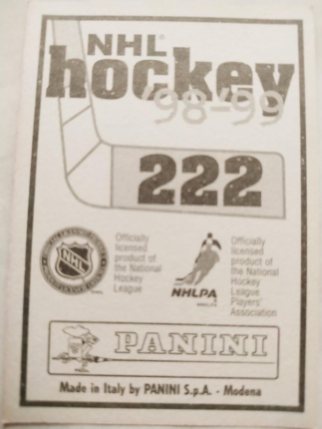 ХОККЕЙ НАКЛЕЙКА НХЛ ПАНИНИ 1998-1999 КОЛЛЕКЦИЯ NHL PANINI JYRKI LUMME #222 1