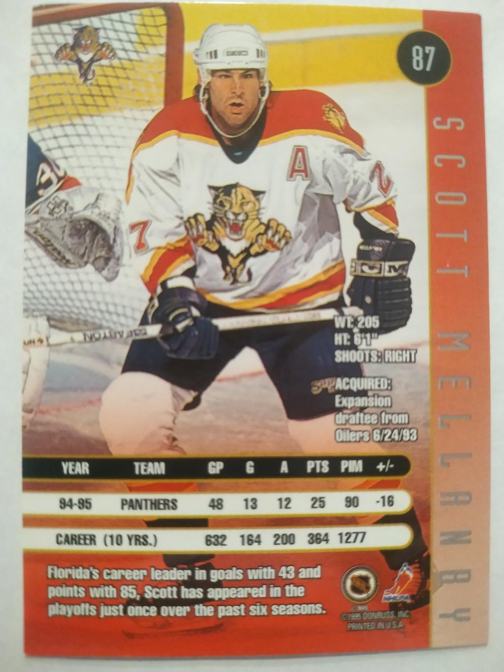 ХОККЕЙ КАРТОЧКА НХЛ DONRUSS LEAF 1995-96 SCOTT MELLANBY FLORIDA PANTHERS #87 1