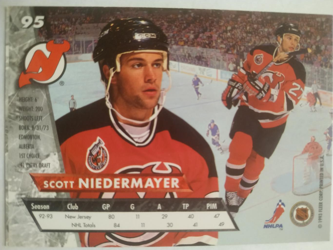 ХОККЕЙ КАРТОЧКА НХЛ FLEER ULTRA 1993-94 NHL SCOTT NIEDERMAYER DEVILS #95 1