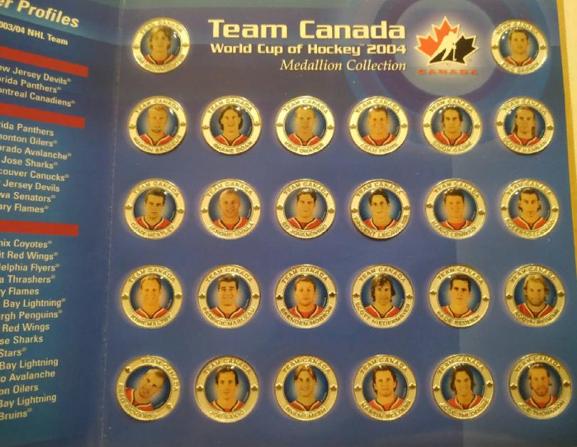 ХОККЕЙ НАБОР МЕДАЛЬОН КАНАДА 2004 КУБОК МИРА NHL TEAM CANADA WORLD CUP MEDALLION 4